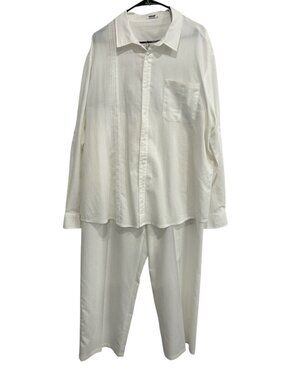 Cofandy 3XL White Button Front Long Sleeve Shirt Pants Lounge Set Boho Soft Life